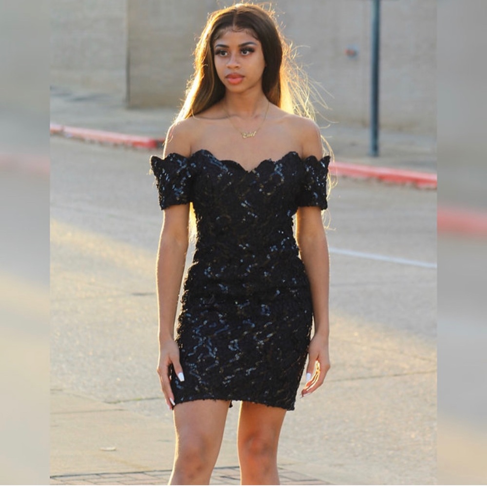 MEDIUM Black Sparkle Off- Shoulder Dress
